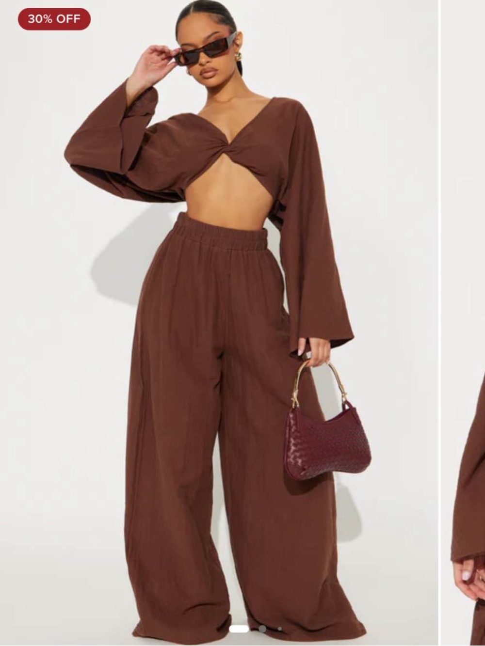 Fashion Nova Chocolate Brown Izabella Wide-Leg Two-Piece Pant Set